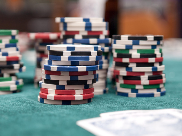 poker chips stack green felt